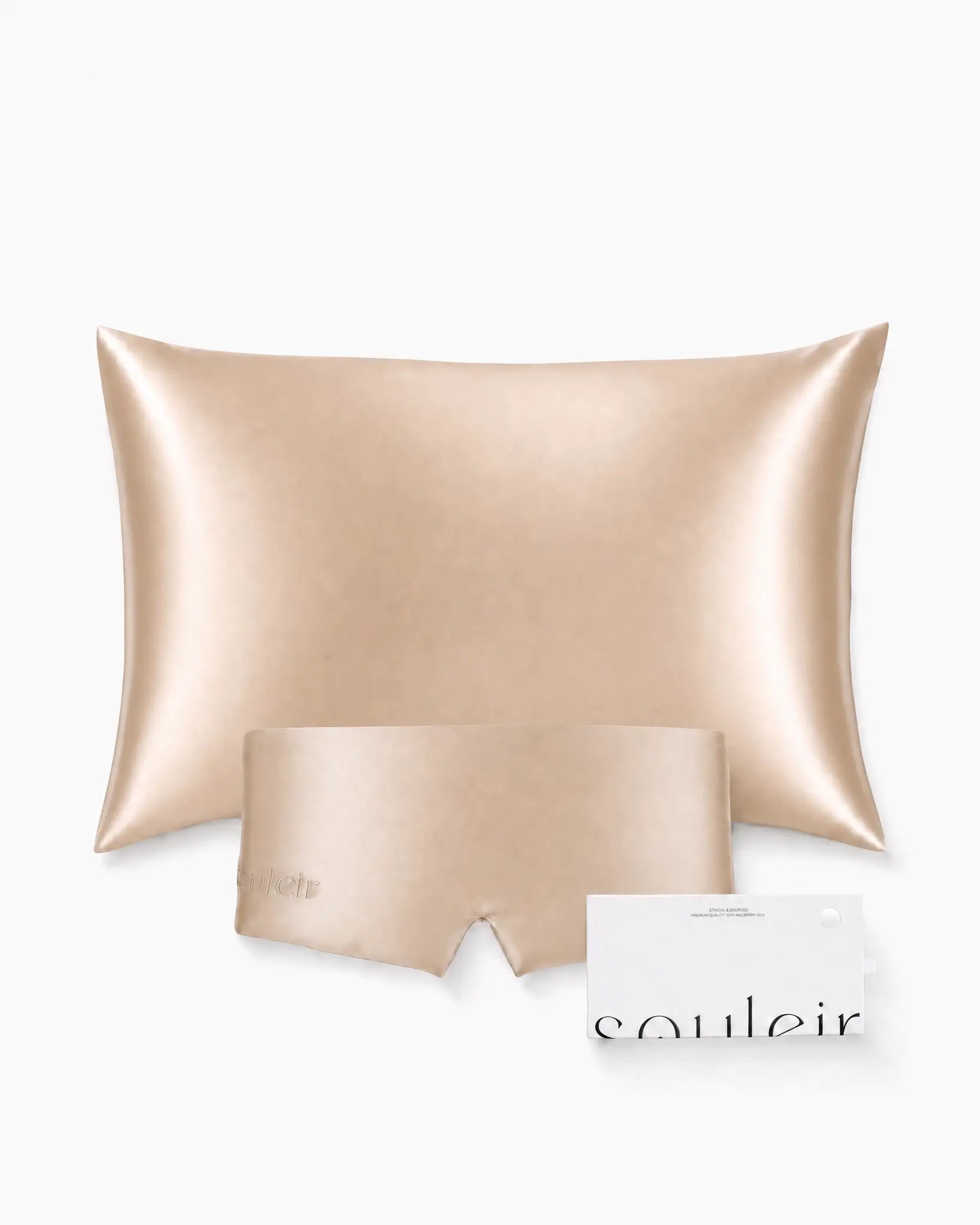 souleir mulberry silk champagne Pillowcase and Sleep Mask bundle