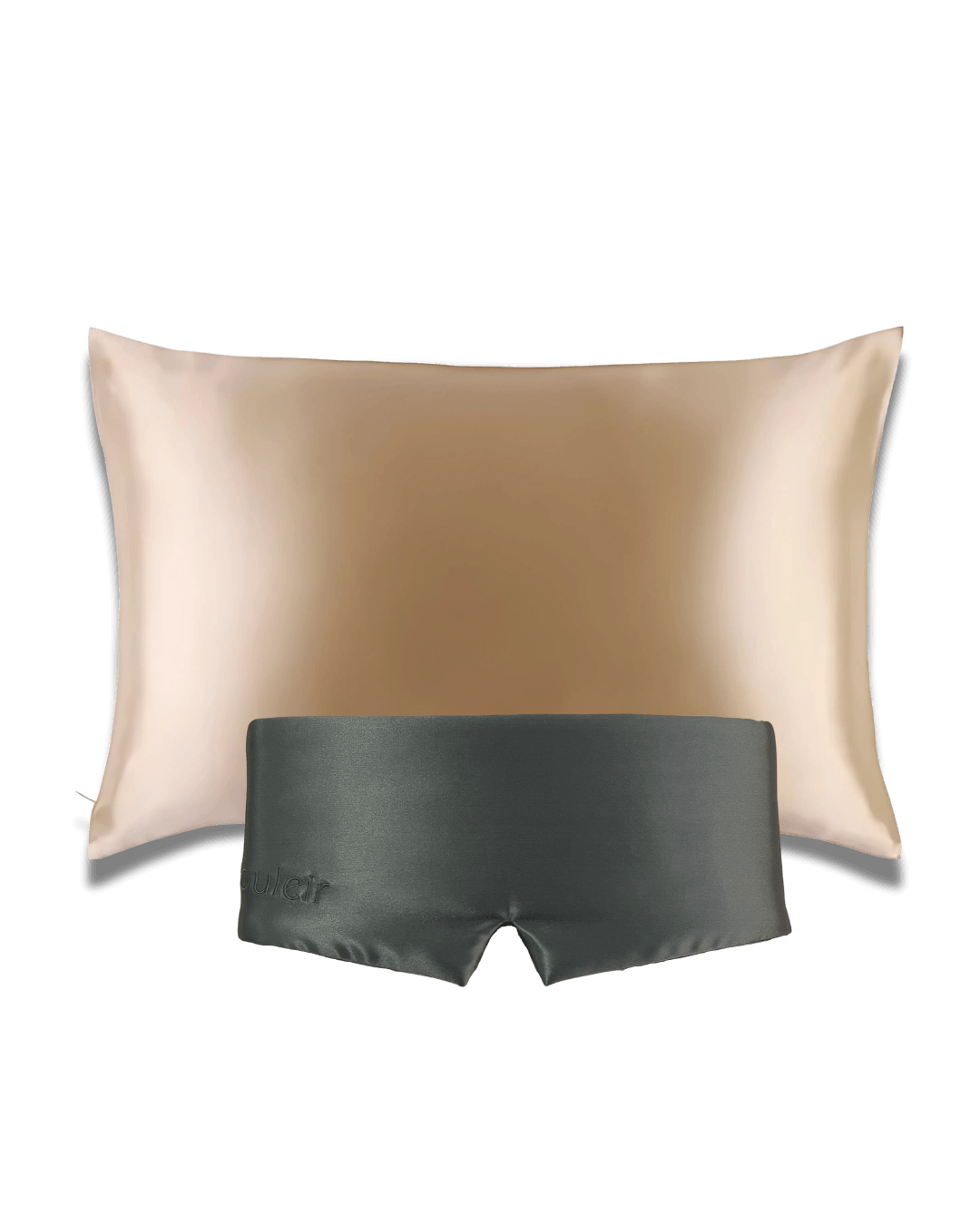 souleir 100% mulberry silk pillowcase & sleep mask soft champagne graphite bundle