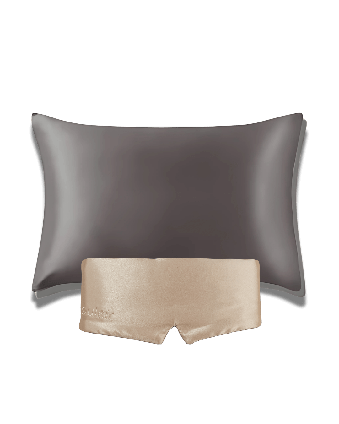 souleir 100% mulberry silk pillowcase & sleep mask graphite soft champagne bundle