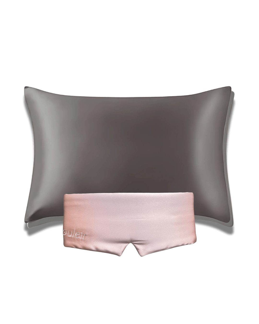 souleir 100% mulberry silk pillowcase & sleep mask graphite rose gold bundle