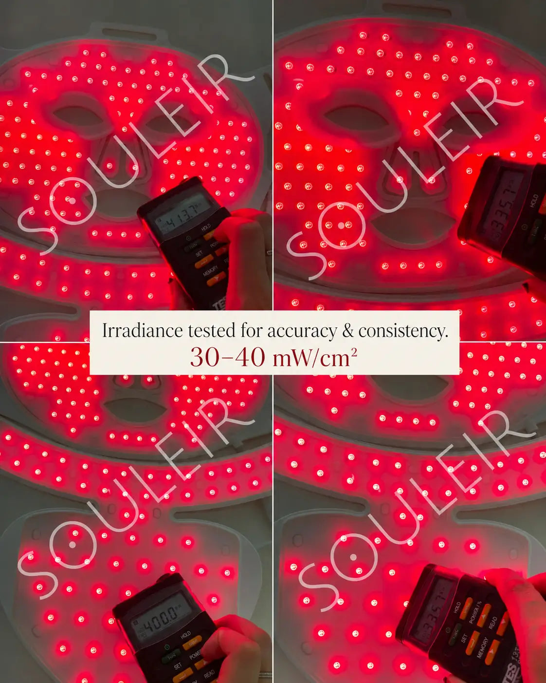 Irradiance tested for accuracy and consistency I Souleir LED Skin Restore System