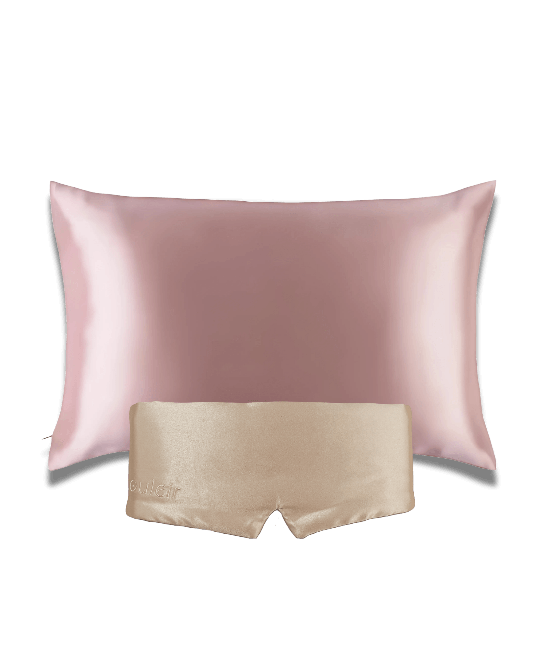 souleir 100% mulberry silk pillowcase & sleep mask rose soft gold champagne bundle