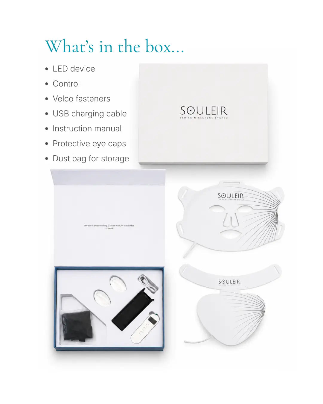 what you receive with souleir led mask