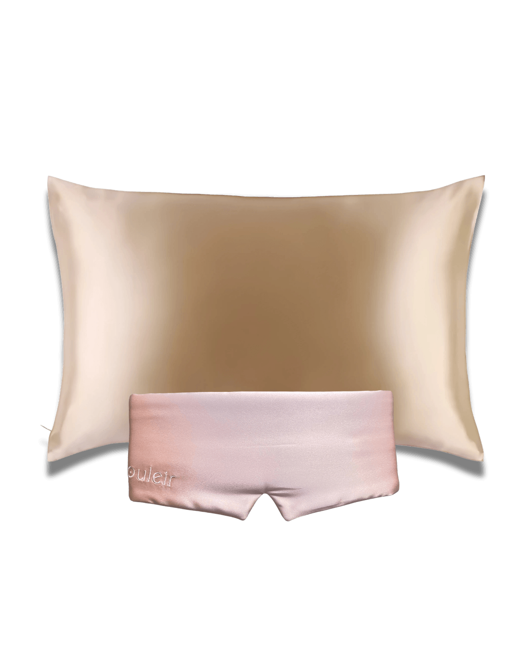 souleir 100% mulberry silk pillowcase & sleep mask soft champagne  rose gold bundle