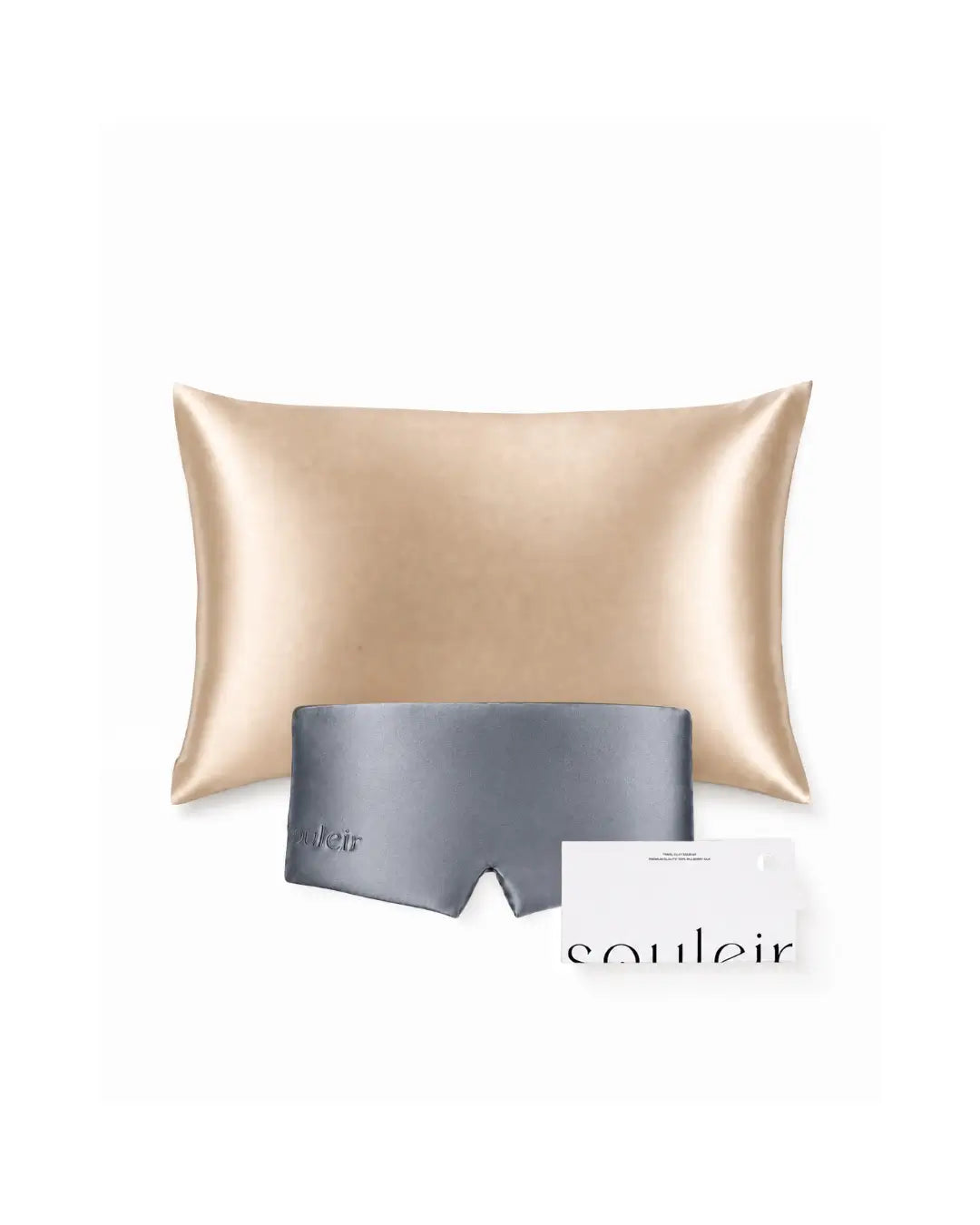 neutral beige silk pillowcase grey silk sleep mask bundle gift australia souleir