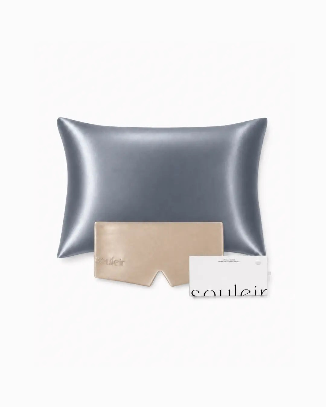 soft silk grey pillowcase neutral beige silk blockout mask bundle souleir australia