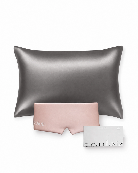 souleir mulberry silk Graphite Pillowcase Rose Gold Sleep Mask