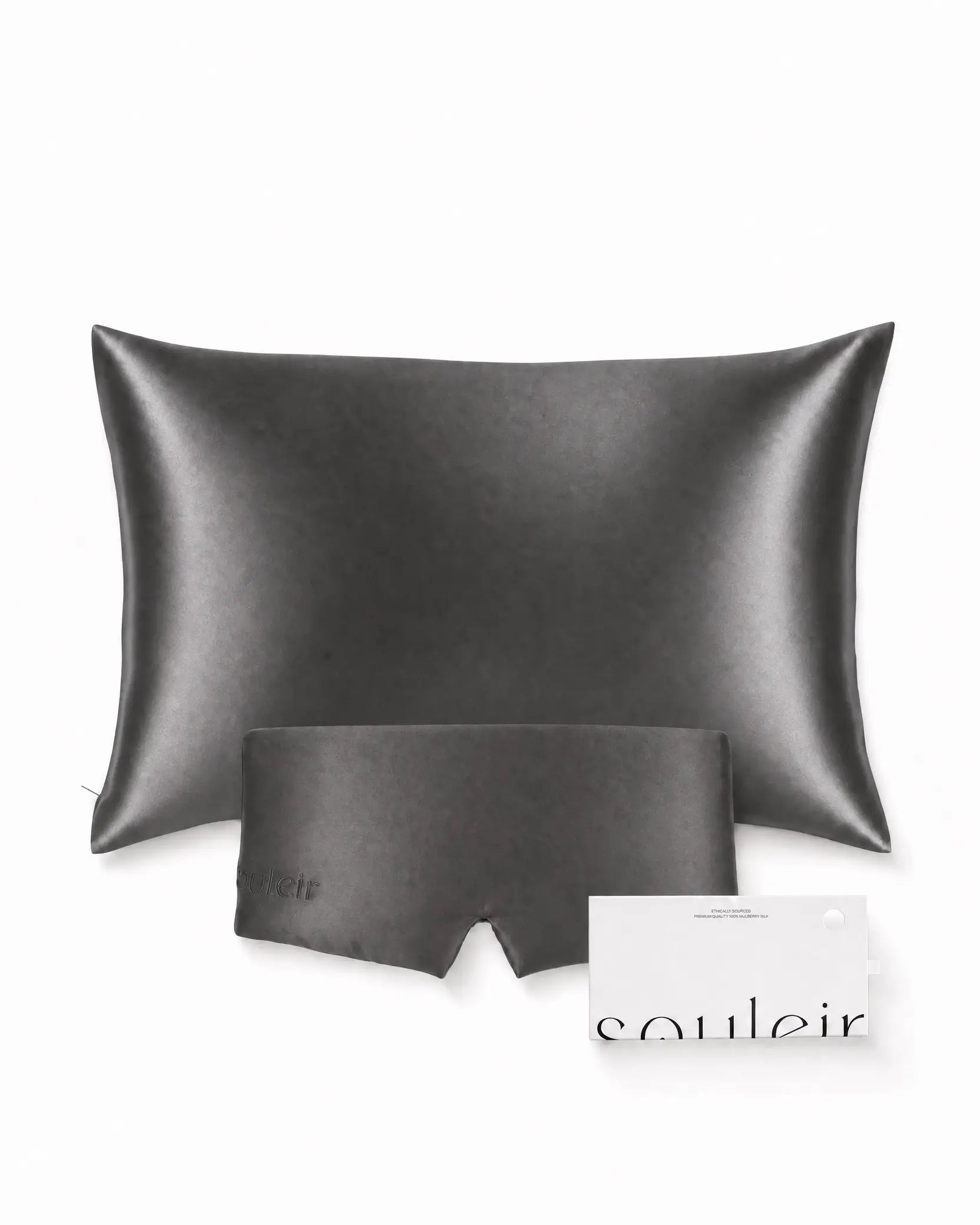souleir mulberry silk pillowcase and sleep mask bundle graphite