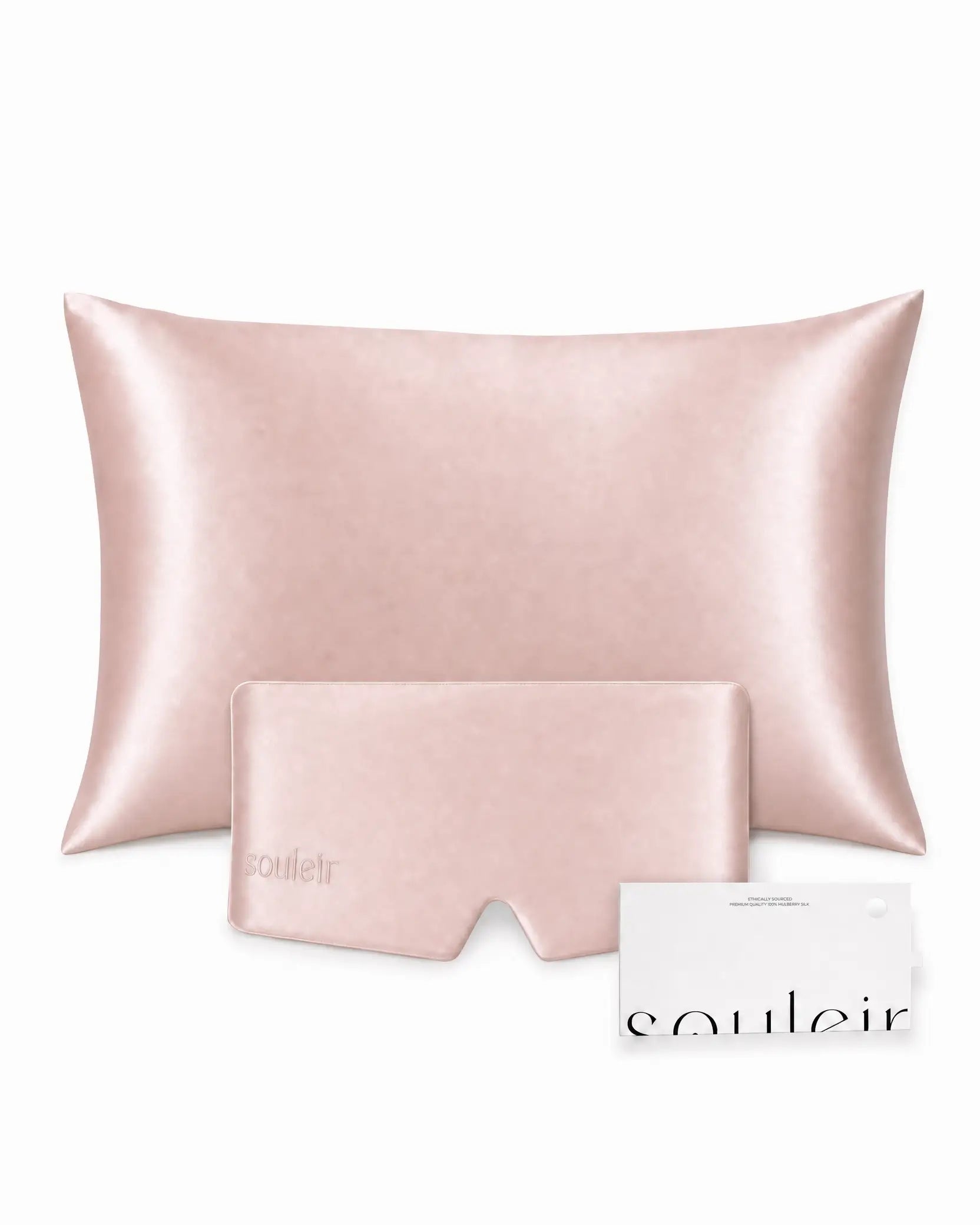 souleir mulberry silk pillowcase and sleep mask bundle rose gold