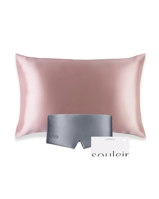 dusty pink silk pillowcase dusty grey silk sleep mask gift bundle australia souleir